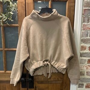 Bluivy Young Contemporary Beige Mock Neck Drawstring Cropped Sweatshirt Size L